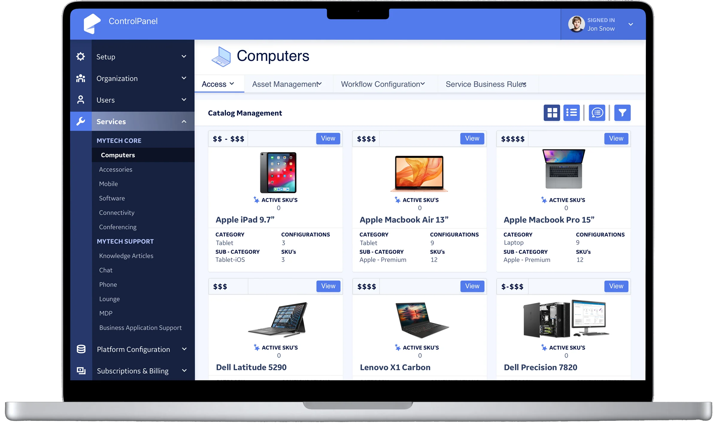 MyTech — Catalog Management Tile View